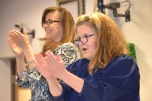 When judges enter the courtroom, all rise as a sign of respect. Judge Jennifer Elliot and the courtroom all rise when participants graduate from the mothers'/fathers' specialty court. Judge Elliot and hearing master Margaret Pickard cheer grads.