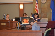 Students played the roles of court clerk and judge as Judge Tierra Jones looked on.