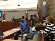 Judge Jennifer Togliatti looks on as students from Las Vegas Day School try Goldilocks.