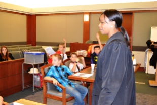 Judge Tierra Jones kept the attention of a fourth grade classes from Grant M. Bowler Elementary School in Logandale, NV.